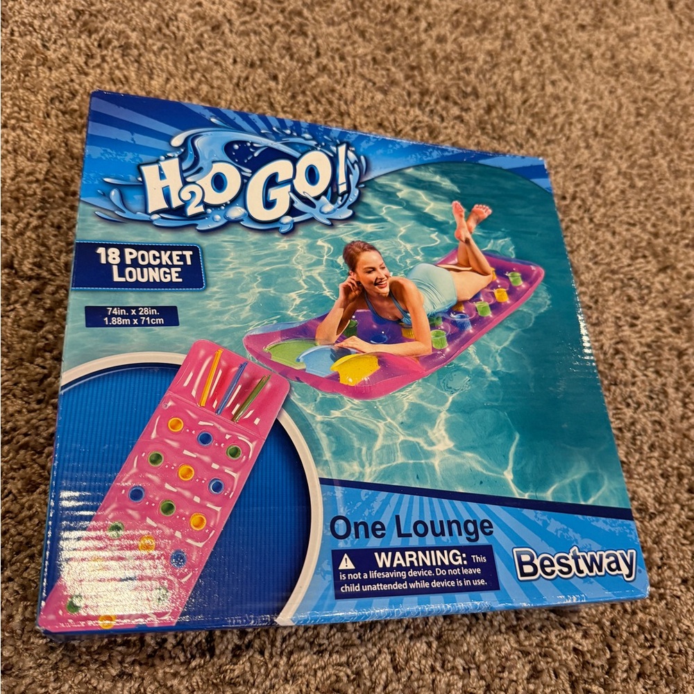 H2O GO! Pool 18 Pocket Lounge Inflatable 74”X28” Pink Bestway NEW